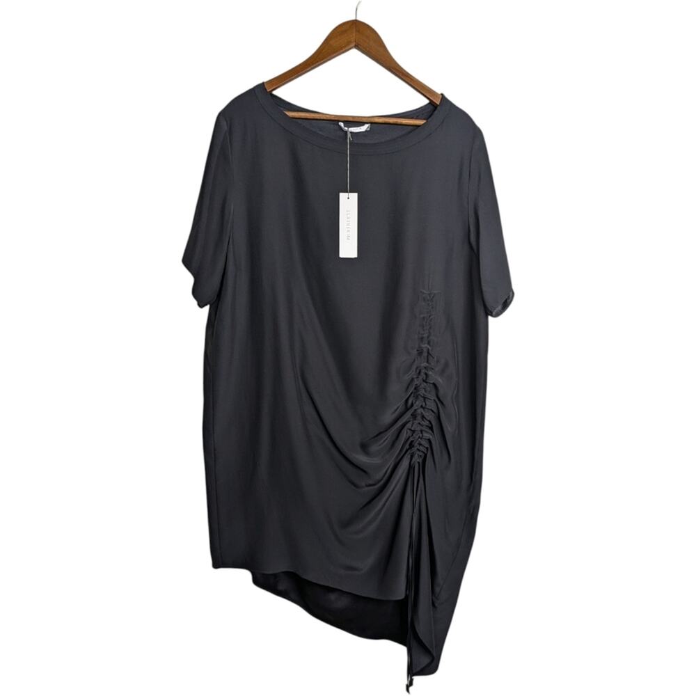 NEW Elaine Kim Silk Tunic Dress XL Black Cinched Minimalist Lagenlook Modern